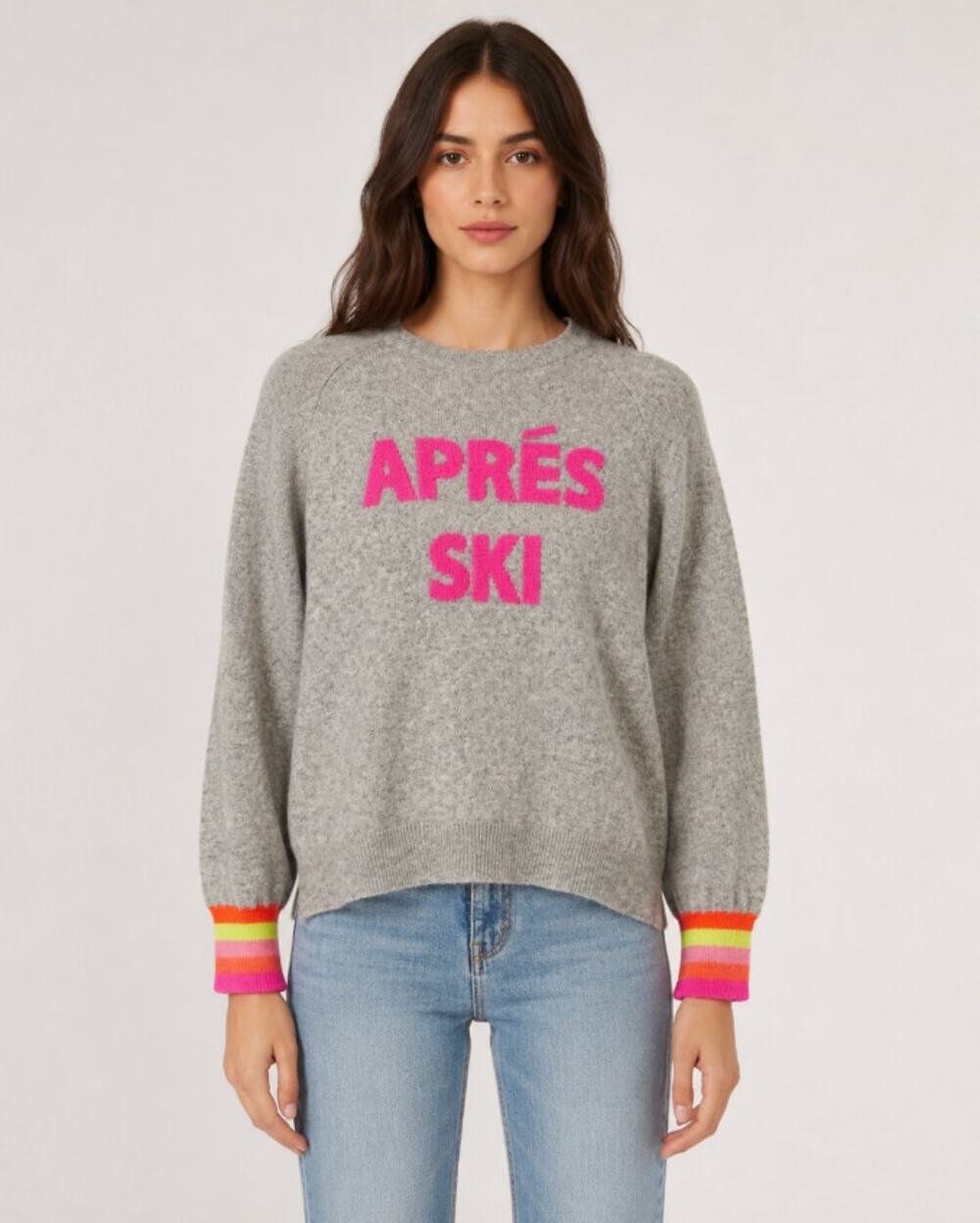 Scott & Scott London 100% Cashmere Après Ski Sweater Gray Neon Cuffs Medium